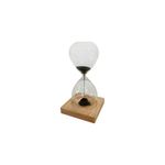 Juego de reloj de arena decorativo 9 x 20 cm Concepts, vista lateral con arena negra sobre base de madera clara