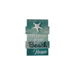 Placa decorativa de pared 39 x 58 cm Concepts, diseño de madera turquesa con estrella de mar blanca y texto Welcome to our