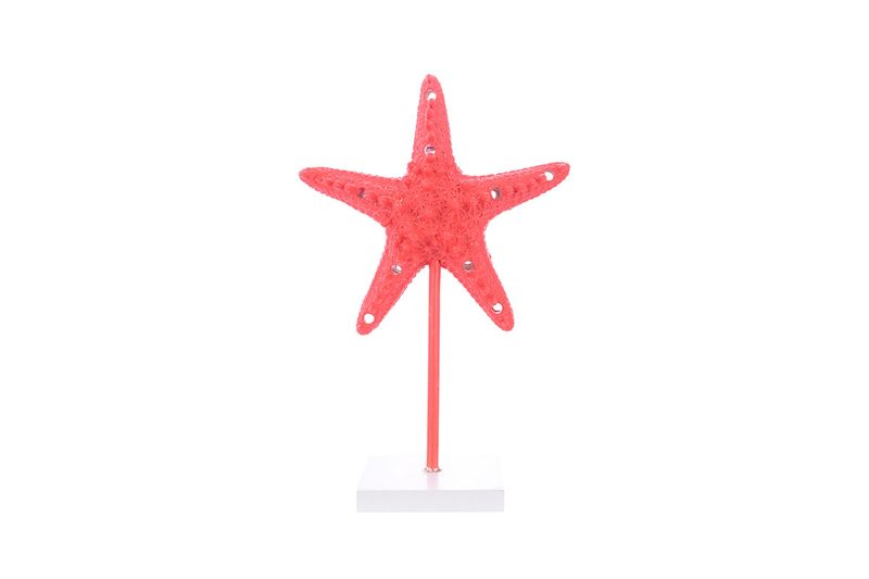 Adorno decorativo estrella de mar 15x24 cm Concepts, figura roja sobre soporte delgado y base cuadrada blanca