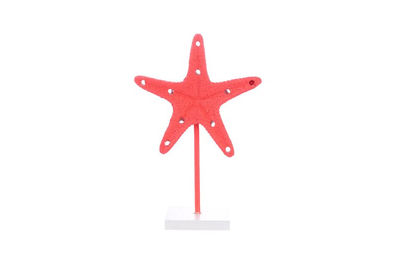 Adorno decorativo estrella de mar 15x24 cm Concepts, figura roja sobre base blanca cuadrada vista frontal