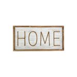 Placa decorativa de pared Home 60 x 30 cm Concepts, frente con fondo blanco desgastado y letras de cuerda café