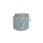 Linterna decorativa dolomita gris 14x14 cm Concepts, detalle del cordón de yute con cuenta de madera en el borde
