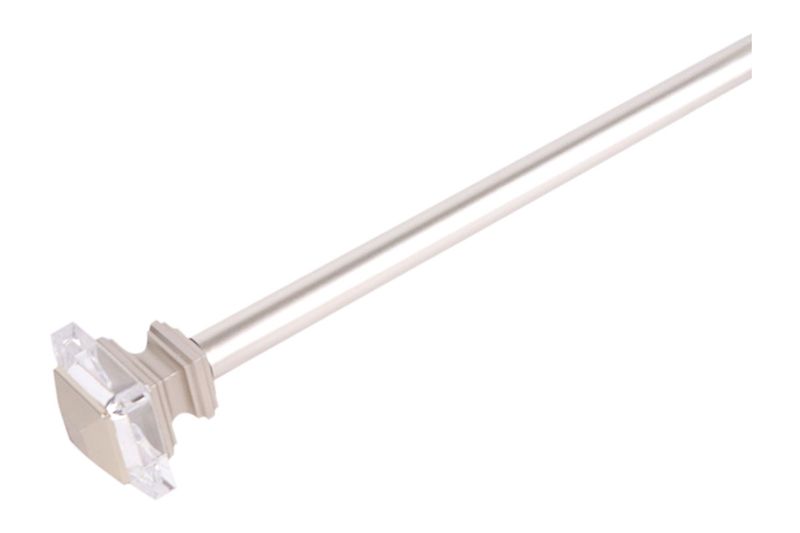 Cortinero 48x86 1 pulgada Linser Rods silver CHD Home, detalle del remate decorativo transparente en el extremo del tubo
