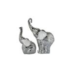 Juego de figuras de elefante mediano 2 piezas Concepts, dos figuras plateadas con detalles blancos en las orejas