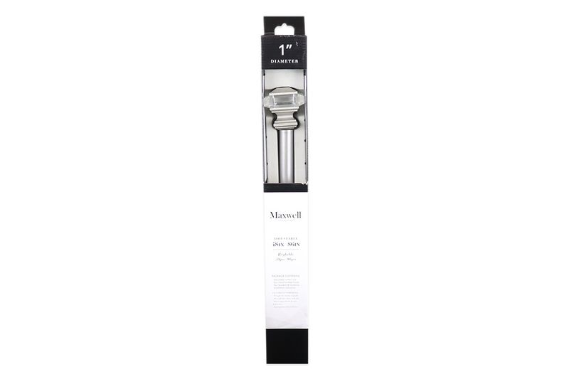 Cortinero 48x86 1 pulgada Linser Rods Pewter CHD Home, empaque largo y blanco con el producto visible en su interior
