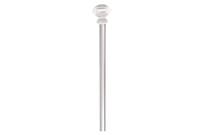 Cortinero 48x86 1 pulgada Linser Rods Pewter CHD Home, primer plano del remate decorativo en el extremo del tubo