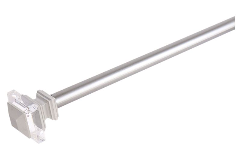 Cortinero 48x86 1 pulgada Linser Rods Pewter CHD Home, primer plano del terminal decorativo transparente y el tubo