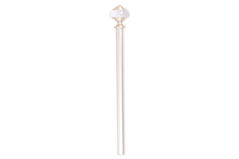 Cortinero 48x86 1 pulgada Bina Rods Silver CHD Home, vista frontal del tubo y el terminal decorativo blanco