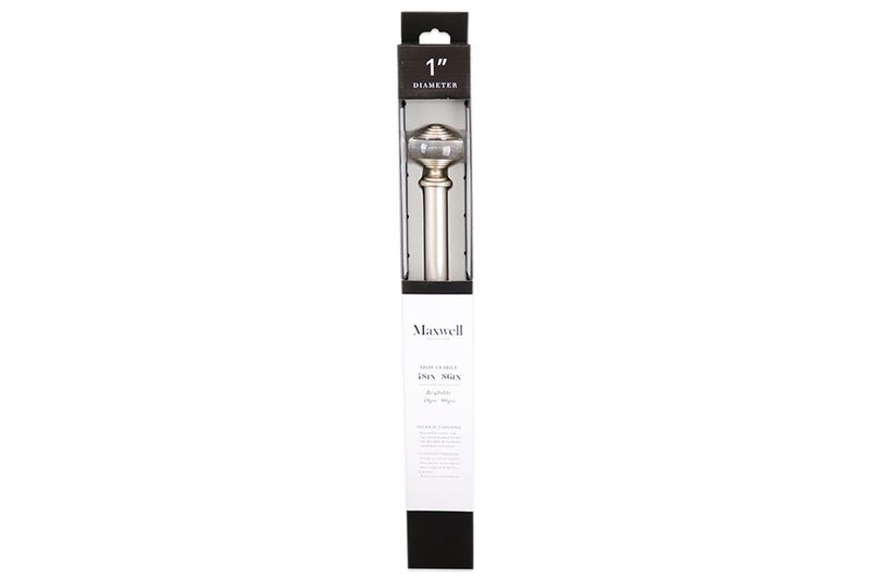 Cortinero 48x86 1" Bina Rods Silver CHD Home, empaque alargado con visor donde se aprecia el remate y texto del producto