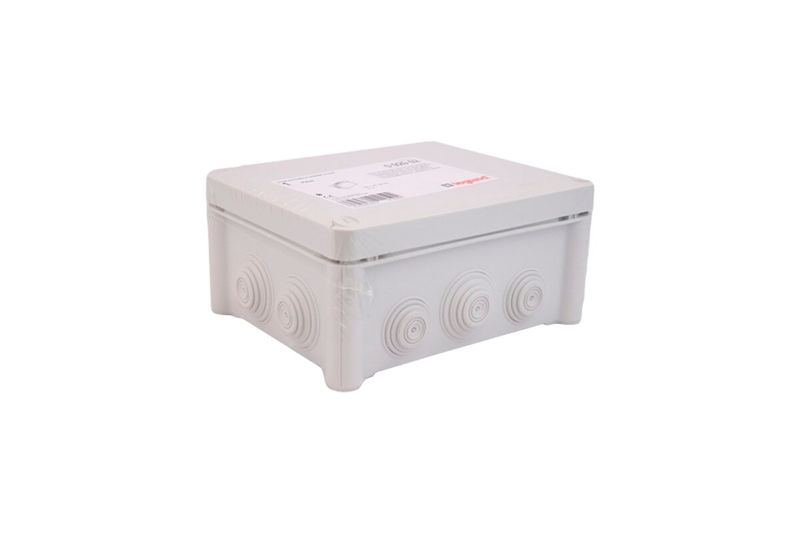 Caja plexo rectangular PVC Legrand de 180 x 140 x 86 mm, envuelta en plástico transparente con etiqueta blanca