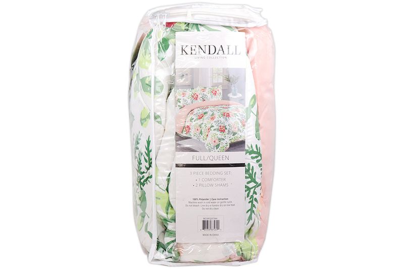 Juego de edredón estampado floral rojo full/queen 3 piezas Roshini CHD Home, empaque plástico con etiqueta y foto