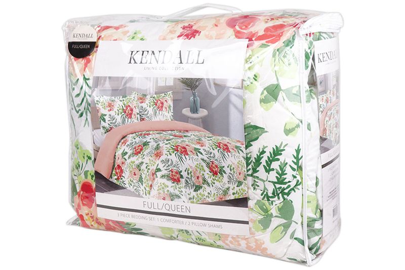 Juego de edredón estampado floral rojo Full/Queen 3 piezas Roshini CHD Home, empaque plástico con foto del producto