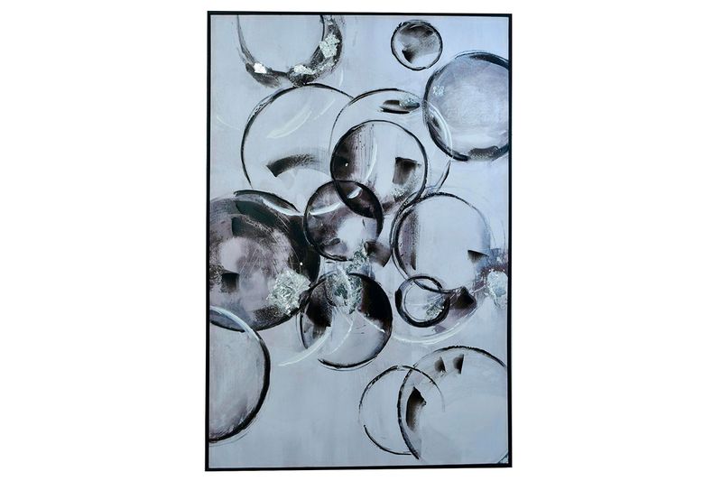 Cuadro decorativo burbujas 82 x 122 x 4.5 cm Concepts, vista frontal de la obra con círculos abstractos en tonos grises