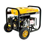 Generador 5.5 kVA 10 HP Thunder arranque manual Evans, vista frontal diagonal con chasis negro y tanque amarillo