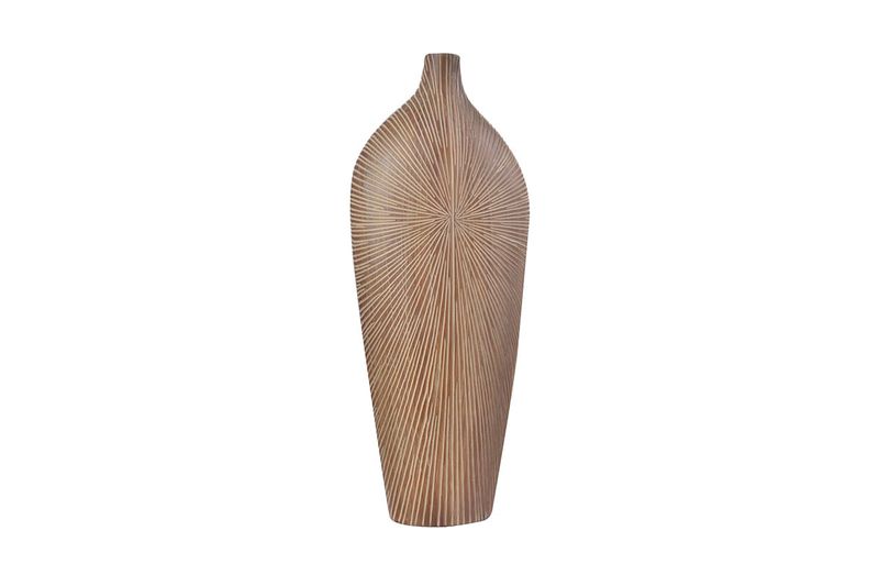 Florero decorativo 18 x 9 x 45.5 cm cobrizo Concepts, vista frontal completa con relieve de líneas radiales