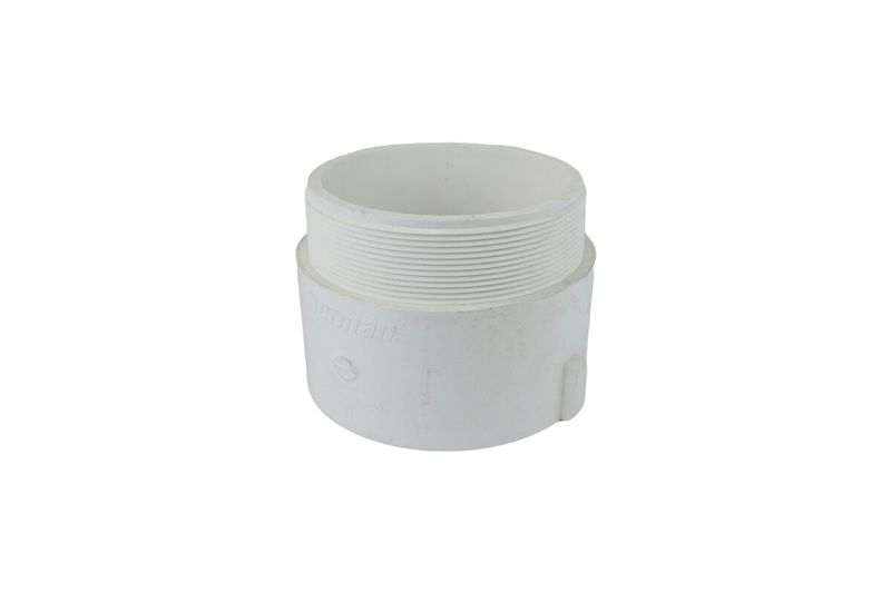 Adaptador PVC macho agua potable 6 pulgadas Durman, vista cenital del interior del accesorio blanco