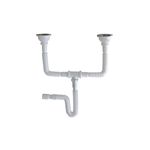 Trampa para pantry Miber de 1-1/2 pulgadas PVC flexible doble con canasta blanco, vista frontal del sistema completo
