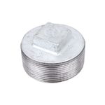 Tapón macho galvanizado cédula 20 de 2 pulgadas Facenil, vista superior en ángulo que muestra la cabeza cuadrada y roscas