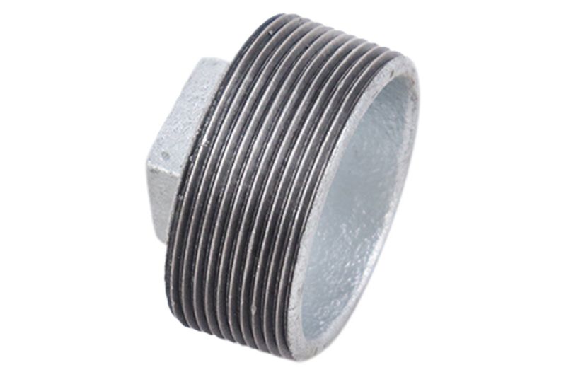 Tapón macho galvanizado cédula 20 de 2 pulgadas Facenil, vista en ángulo cerrada mostrando la rosca y cabeza hexagonal