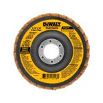 Disco para quitar pintura DeWALT de 4-1/2" x 7/8 grano grueso, vista frontal del disco con etiqueta amarilla y negra