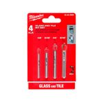 Juego brocas para vidrio y azulejo Milwaukee de 4 piezas, en empaque rojo con las cuatro brocas de diferentes medidas