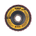 Disco para quitar pintura DeWALT de 4-1/2" x 7/8" grano mediano, vista frontal del disco abrasivo circular rojo y amarillo