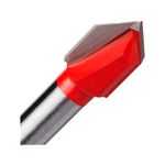 Juego de brocas para vidrio y azulejo Milwaukee de 4 piezas, primer plano del detalle de la punta de corte y cuerpo rojo