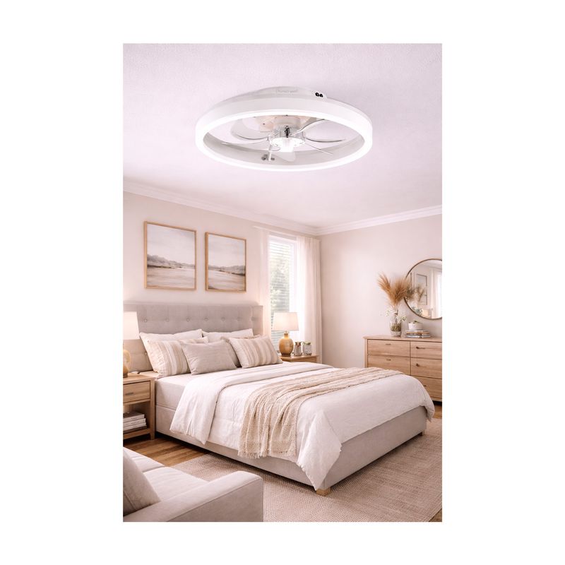 Abanico de techo con lámpara LED 30W CCT3000K, 4500K, 6000K 110-240V Honeywell, instalado en el techo de una habitación