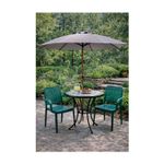 Sombrilla para exterior Alice 220 cm gris ProGarden, abierta sobre un juego de mesa y sillas verdes en un jardín