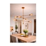 Lámpara colgante Ancona II dorado 6L E27 60W Arteluce, instalada sobre una mesa de comedor con luz encendida