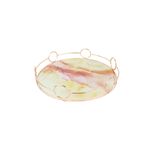 Bandeja decorativa borde circular 30x6.5 cm Concepts, vista en perspectiva con borde dorado y base de mármol colorido