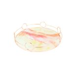 Bandeja decorativa borde circular 30 x 6.5 cm Concepts, vista superior inclinada con base jaspeada y borde dorado