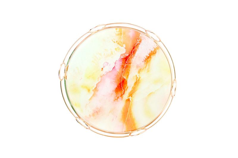 Bandeja decorativa borde circular 30x6.5 cm Concepts, vista cenital con superficie de efecto mármol en tonos cálidos