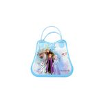 Cosmetiquera y set de maquillaje 27 piezas Frozen Disney Markwins, vista frontal del bolso celeste con personajes de la