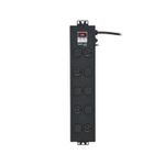 Regleta eléctrica industrial negra 5 tomas NEMA 5-15R UL Tripp Lite Eaton, vista frontal del panel con interruptor y cable