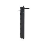 Regleta eléctrica industrial negra 5 tomas NEMA 5-15R UL Tripp Lite Eaton, vista lateral del cuerpo metálico y cable