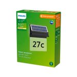 Luminaria solar entrada Enkara 4V 0.2W 2700K 17lm IP44 negro Philips, presentada en su empaque original verde y blanco