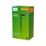 Luminaria solar estaca Vynce redondo 3.3 V 1.5 W 2700 K 200 lm IP44 negro Philips, en su empaque verde con ilustración