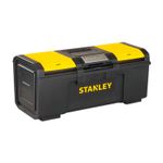 Caja para herramientas Stanley de 19 pulgadas plástico standard, vista en perspectiva frontal con tapa amarilla y cuerpo