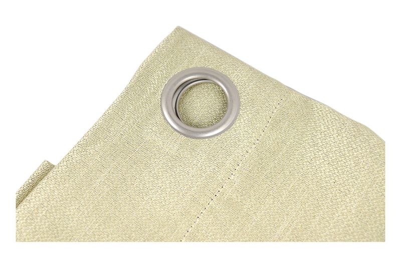 Cortina de sala blackout lt yellow 55 x 90 pulgadas Clovis CHD Home, primer plano del tejido y el ojal metálico plateado