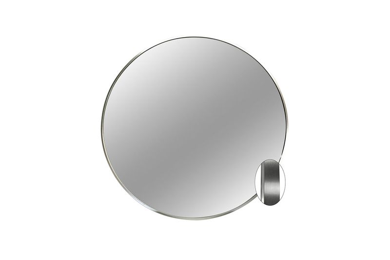 Espejo decorativo de 91 cm Concepts, vista frontal circular con un detalle metálico cilíndrico en el borde inferior