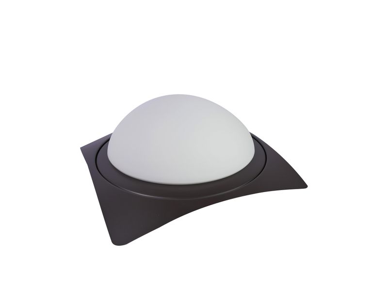 Lámpara plafón chocolate oscuro 2 luces E27 60 W Ikelite, vista en ángulo con pantalla blanca y base cuadrada curva
