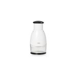 Picador de alimentos pequeño crema Oxo, vista frontal del cuerpo blanco con recipiente transparente y tapa negra