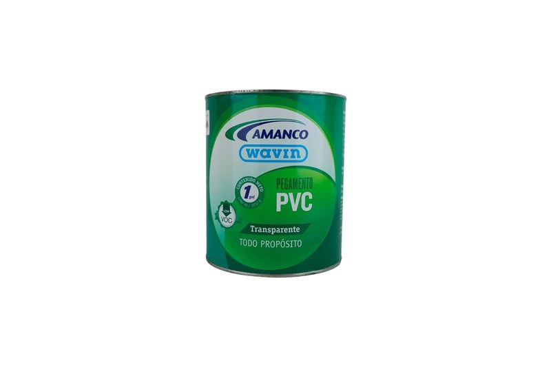 Pega PVC transparente Amanco de 1 galón Durman, envase metálico cilíndrico de color verde y blanco