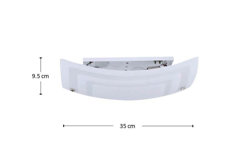 Luminaria de plafón cuadrado blanco/gris níquel satinado 2xE27 60W Ikelite, gráfico con medidas de 35 cm por 9.5 cm