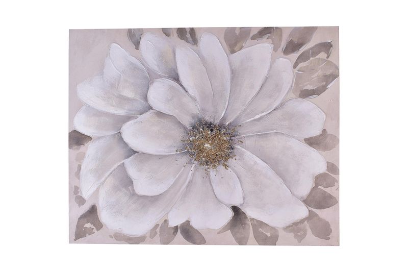 Cuadro decorativo 80 x 100 cm Concepts, primer plano de pintura floral en tonos blancos y grises con centro dorado