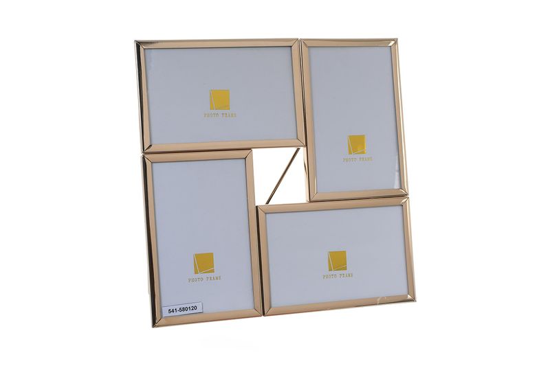 Portarretrato decorativo múltiple dorado 4x6 pulgadas Concepts, conjunto de cuatro marcos entrelazados en ángulo frontal