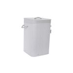 Cesto para ropa 35 x 57 cm blanco Concepts, vista frontal en ángulo que muestra las asas de cuerda y la tapa
