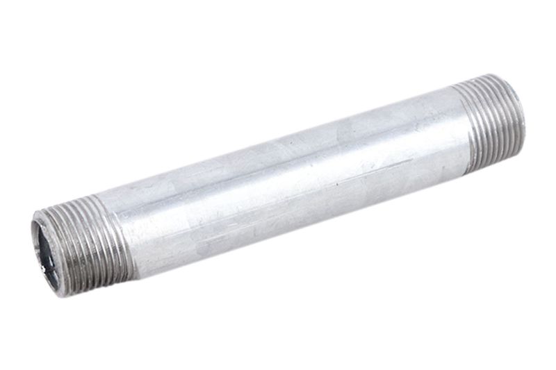 Niple galvanizado rosca CED 20 3/4 pulgadas x 8 pulgadas Facenil, vista lateral del tubo metálico con roscas en ambos