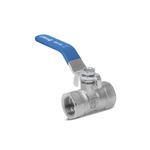 Válvula de bola 1/4 vuelta Foset de 3/4 pulgadas 200 psi cromado, vista lateral con palanca de color azul